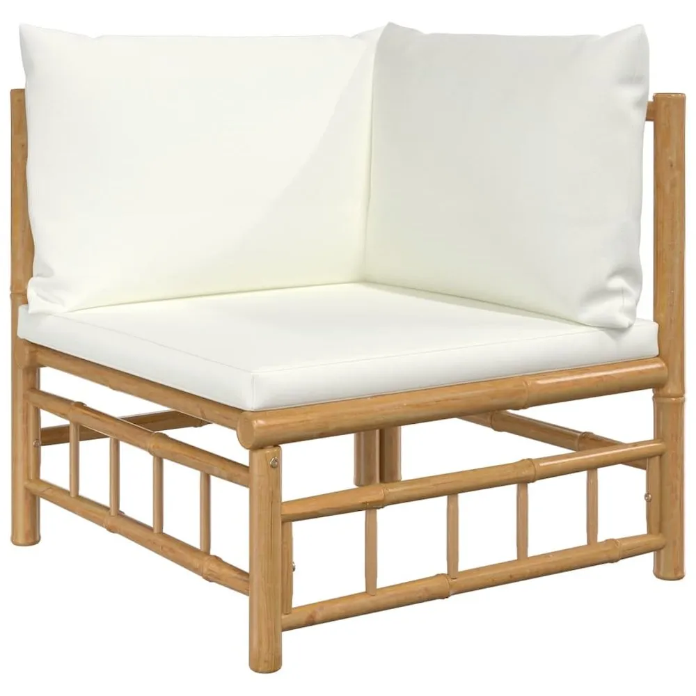 10 Piece Patio Lounge Set with Cream White Cushions Bamboo