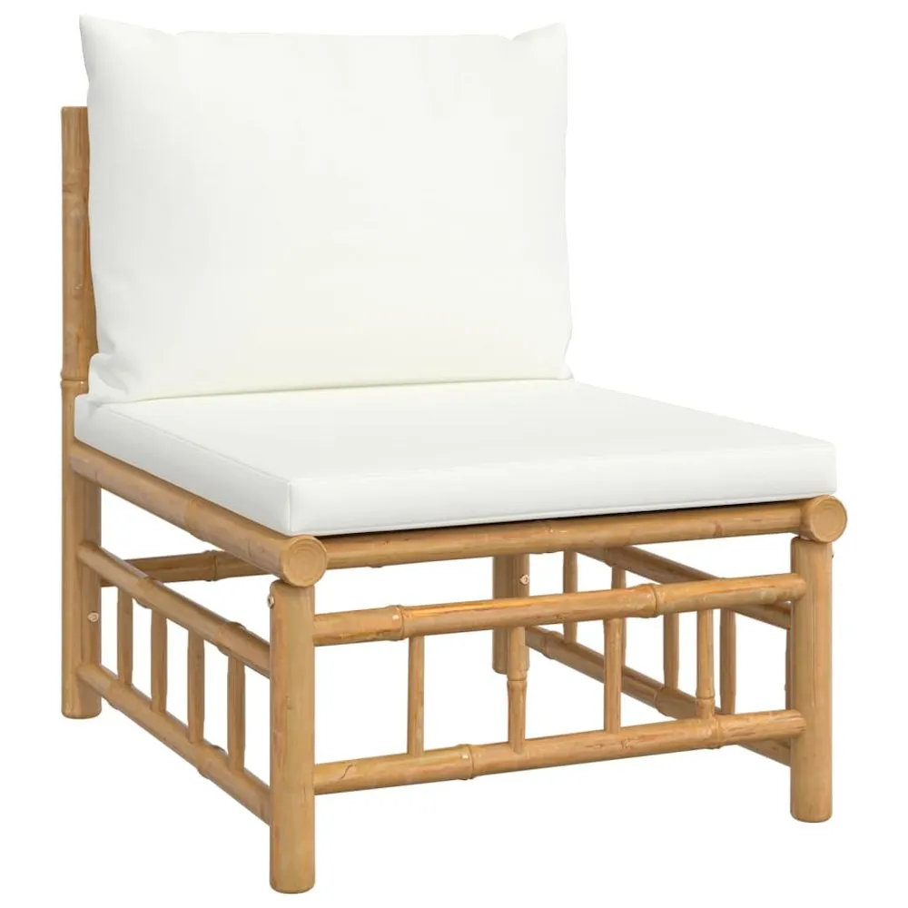 10 Piece Patio Lounge Set with Cream White Cushions Bamboo