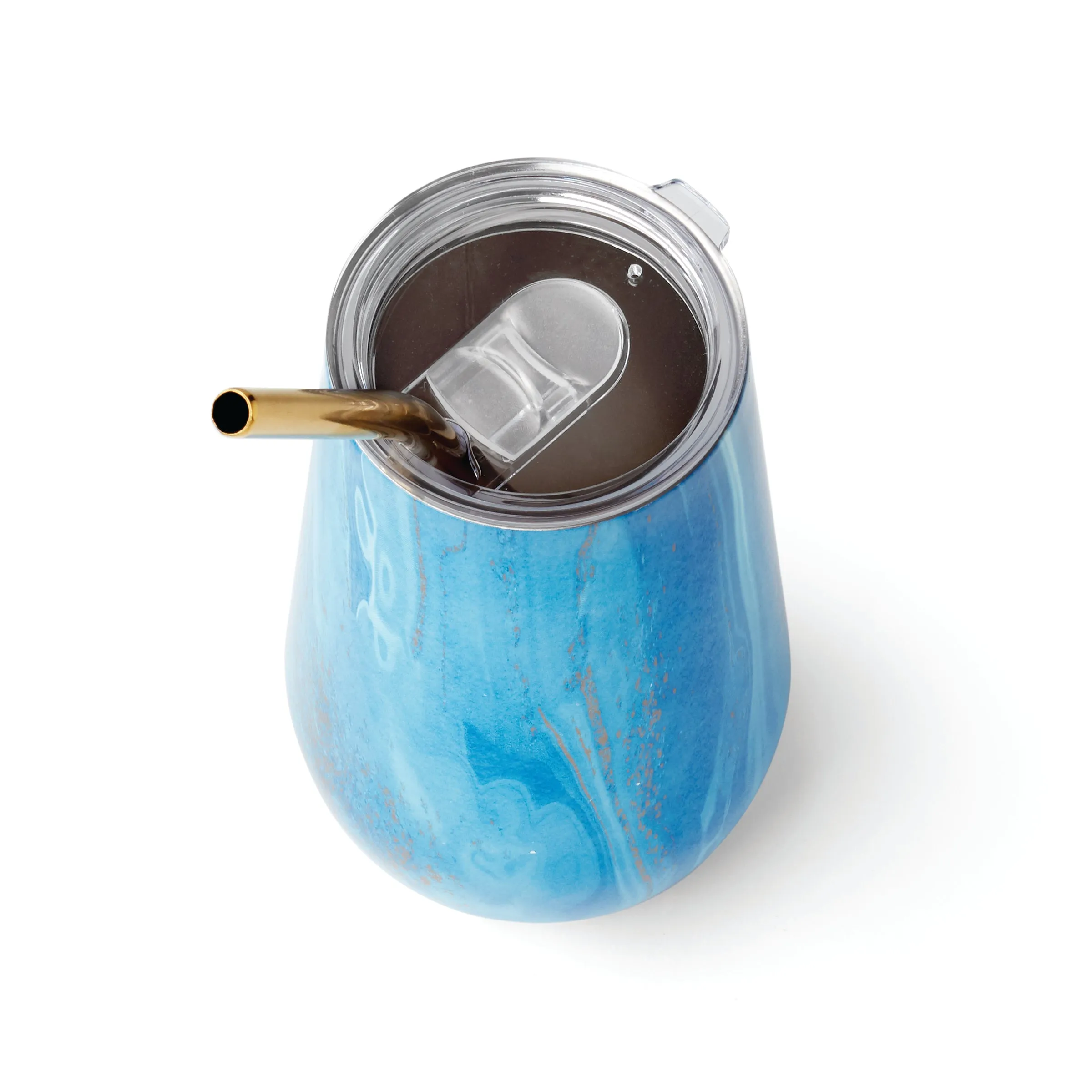 16 Oz Blue Geo Tumblers With Straws, Set Of 2