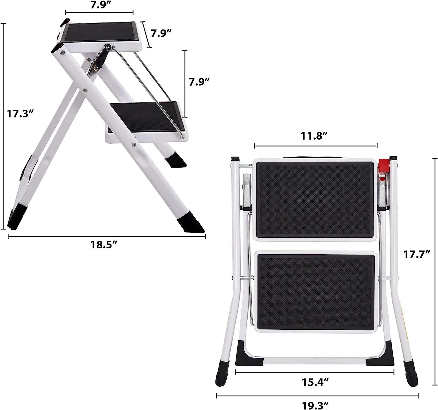 2 Step Stool Small Foldable Step Ladders with Wide Pedals, 17"