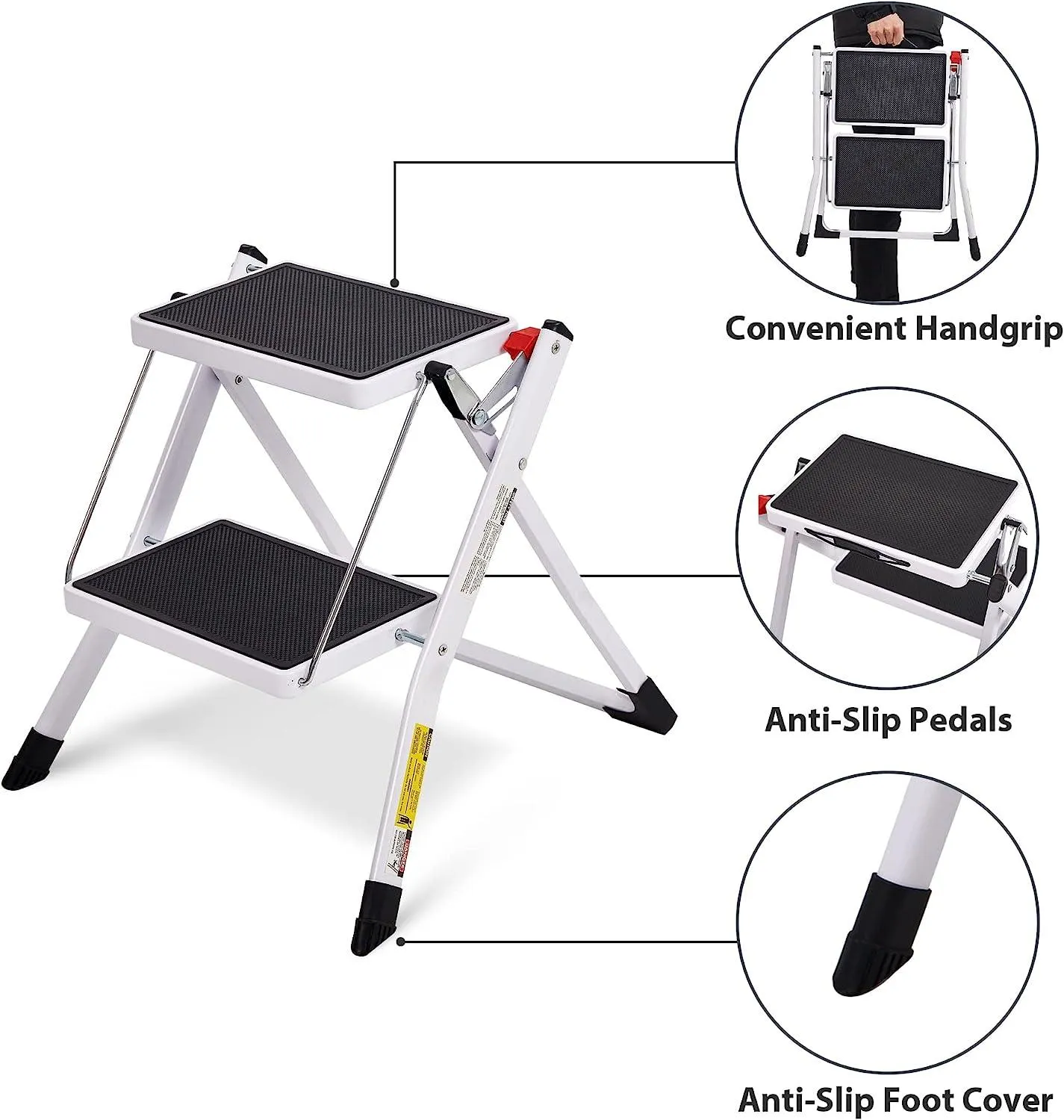 2 Step Stool Small Foldable Step Ladders with Wide Pedals, 17"