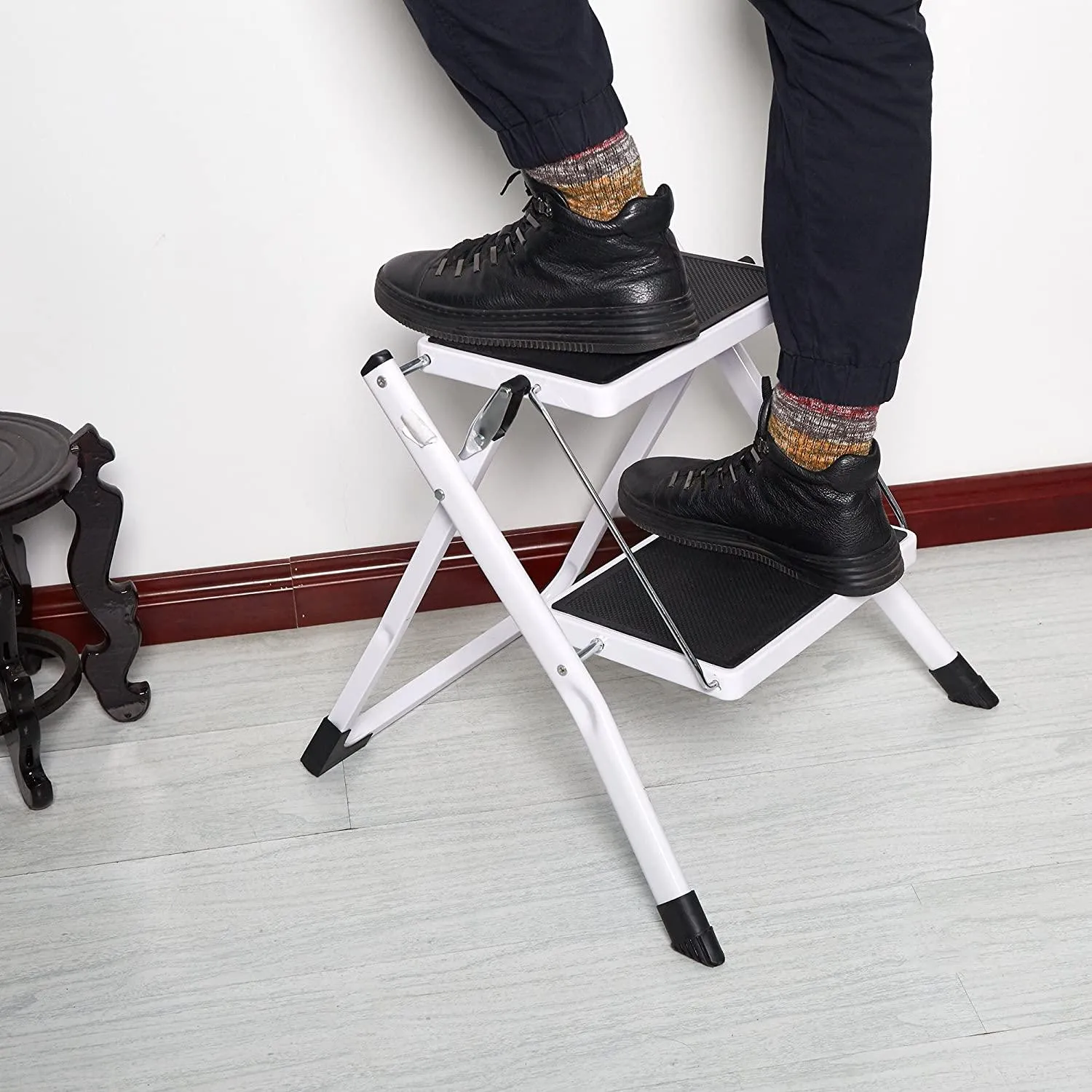 2 Step Stool Small Foldable Step Ladders with Wide Pedals, 17"