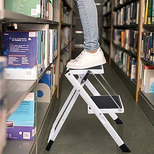 2 Step Stool Small Foldable Step Ladders with Wide Pedals, 17"