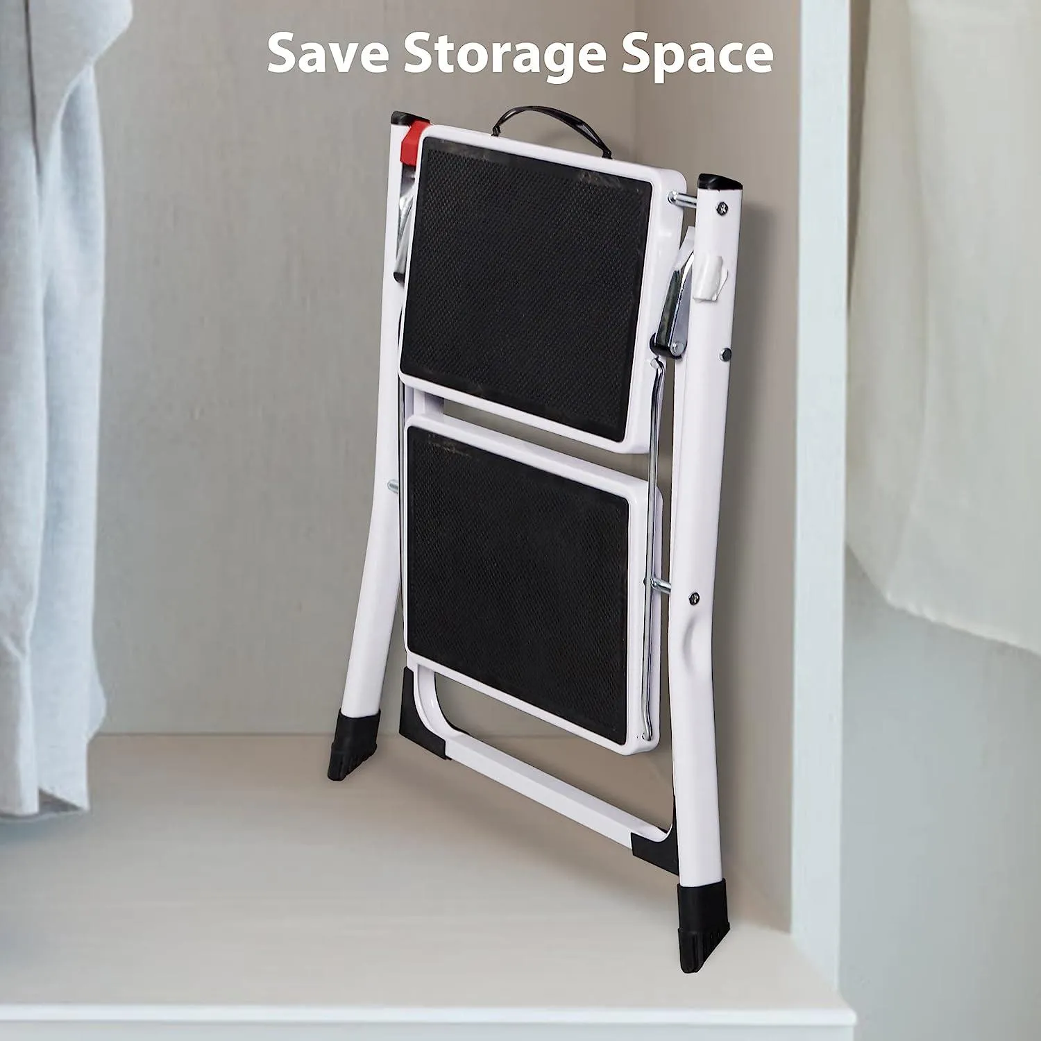 2 Step Stool Small Foldable Step Ladders with Wide Pedals, 17"