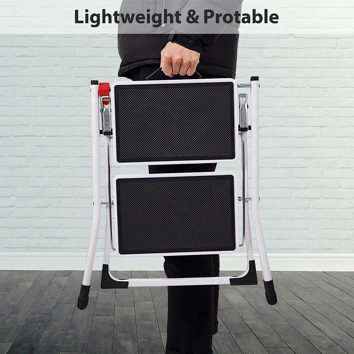 2 Step Stool Small Foldable Step Ladders with Wide Pedals, 17"