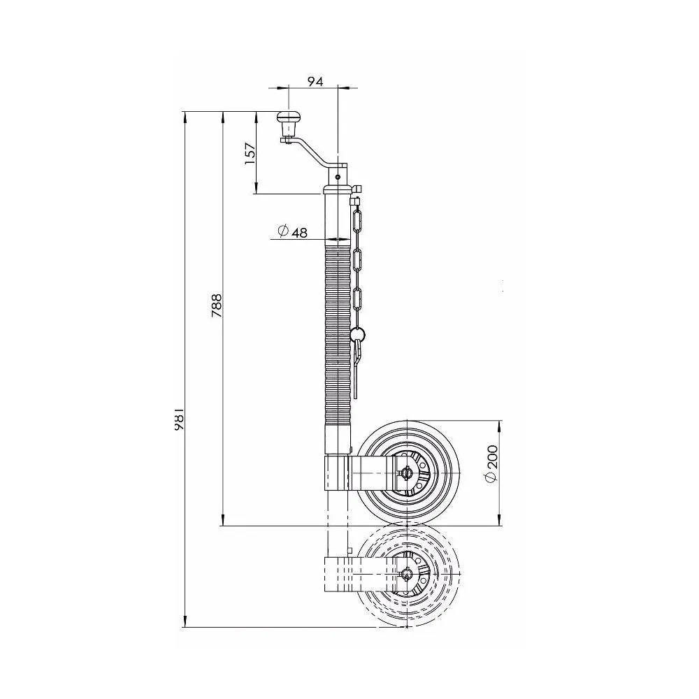 48mm Heavy Duty Ribbed / Seratted Trailer Jockey Wheel 300kg - Kartt