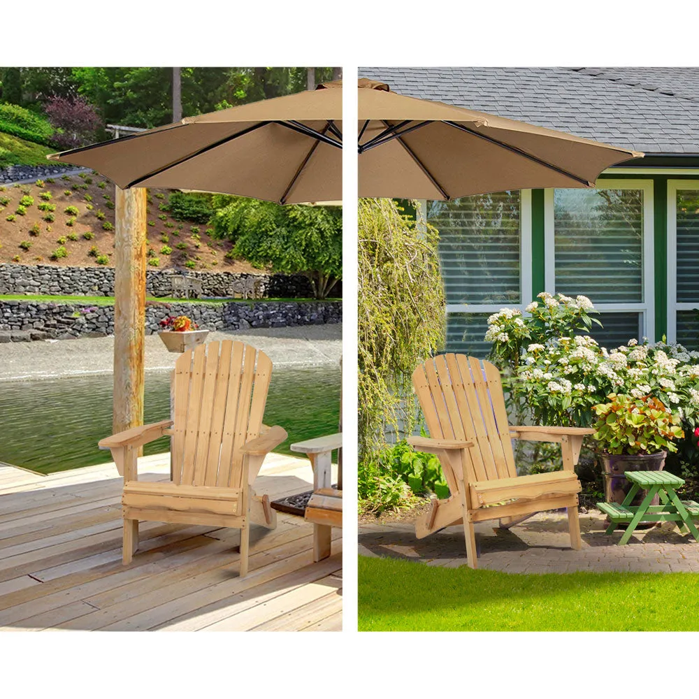 Adirondack Gardeon 3PC Outdoor Table and Chairs Wooden Foldable Beach Chair Natural