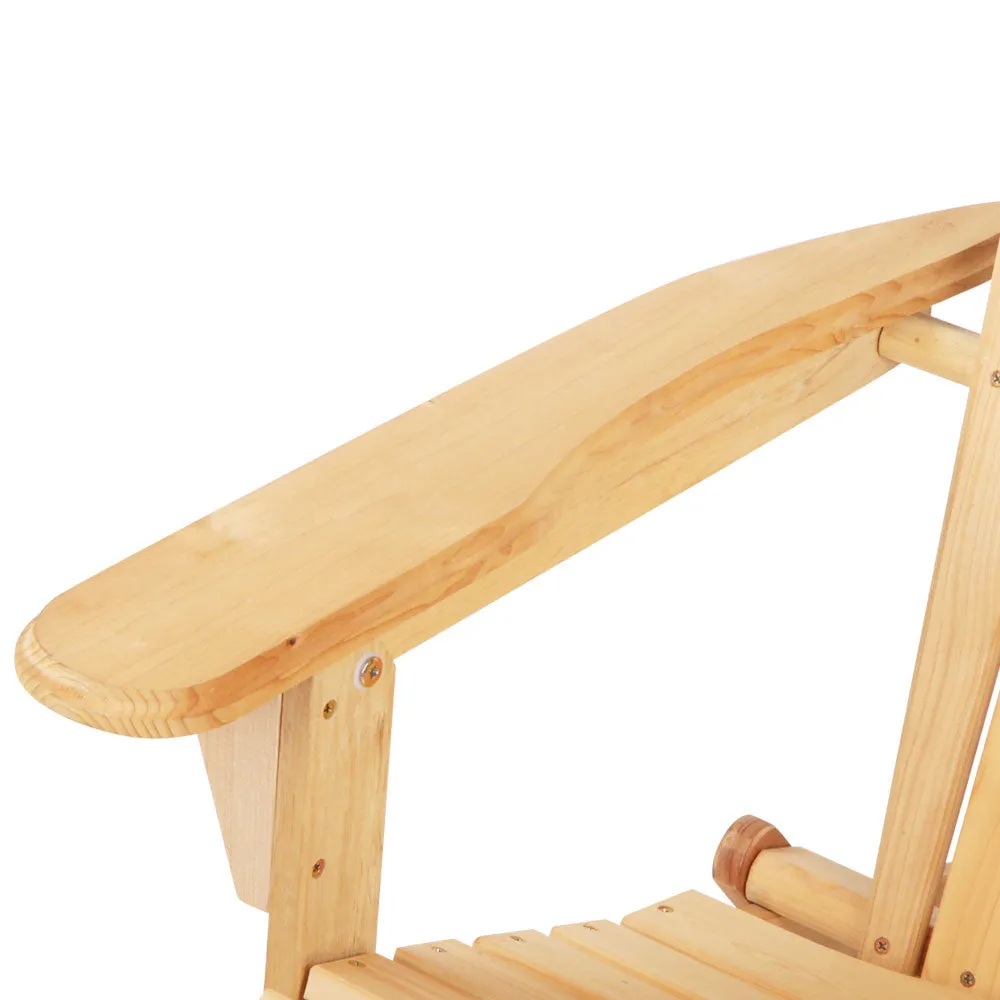 Adirondack Gardeon 3PC Outdoor Table and Chairs Wooden Foldable Beach Chair Natural
