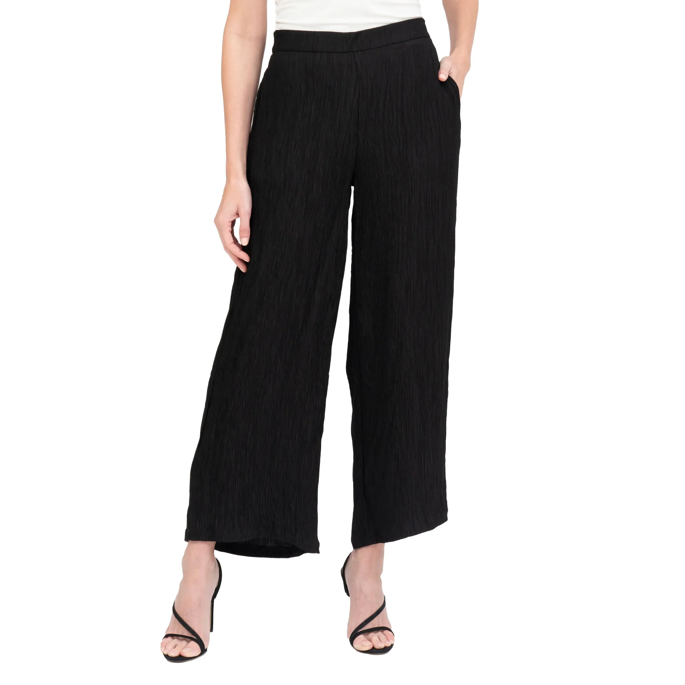 Damee Pull-On Wide-Leg Crinkle Pant in Black - 1223-BLK