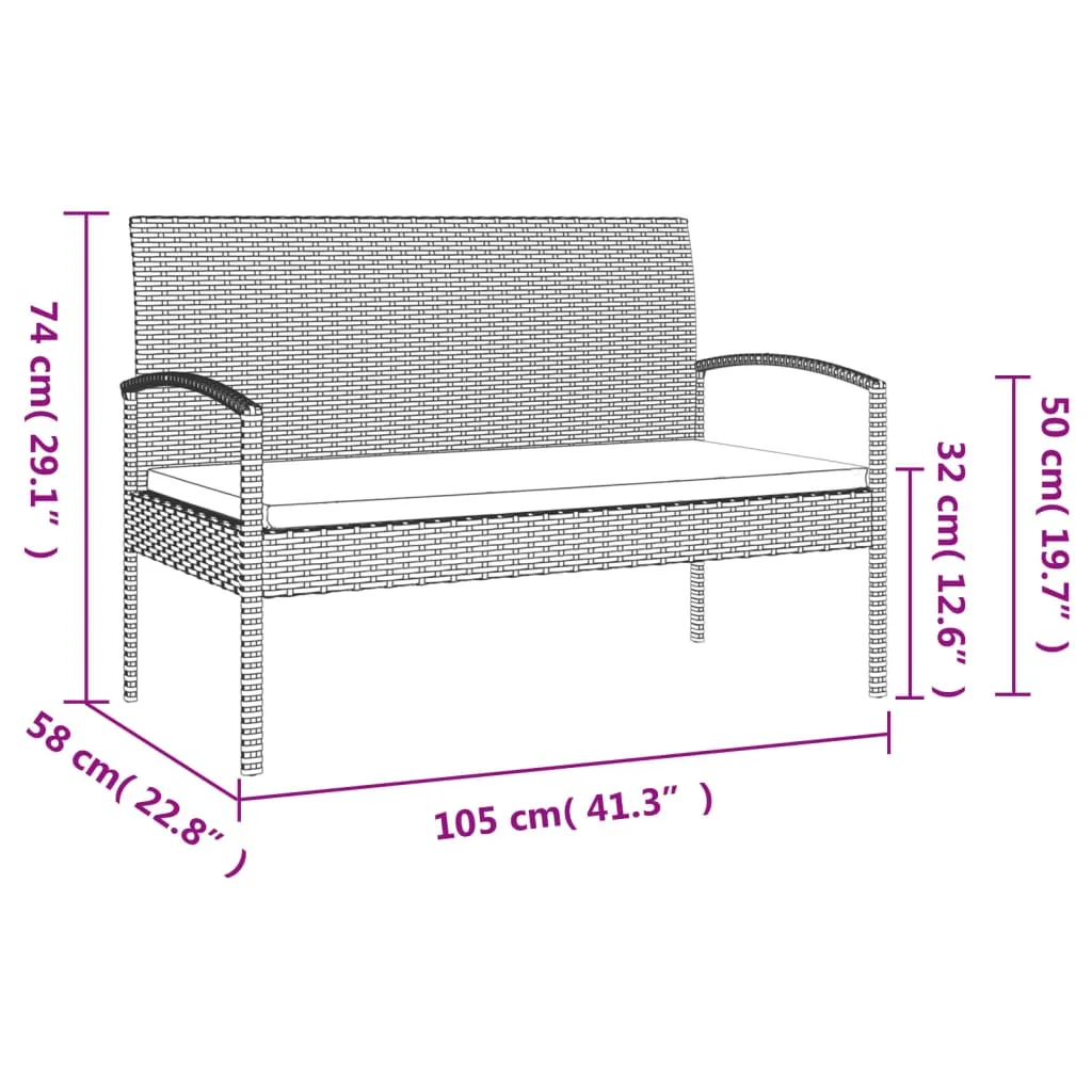 Garden Bench Outdoor Wicker Patio Park Bench with Cushion Poly Rattan