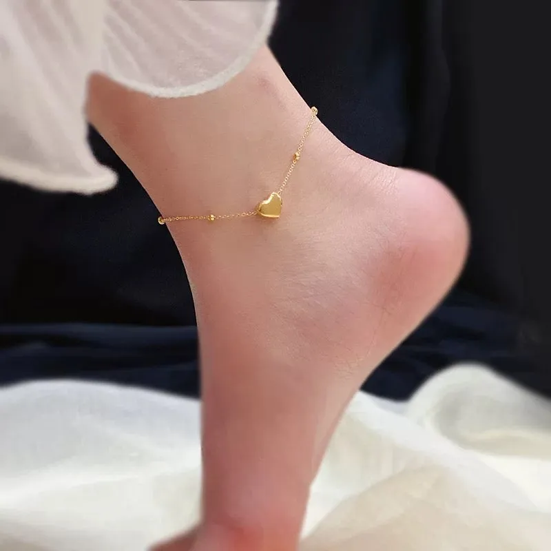 Heart Beaded Chain Anklet