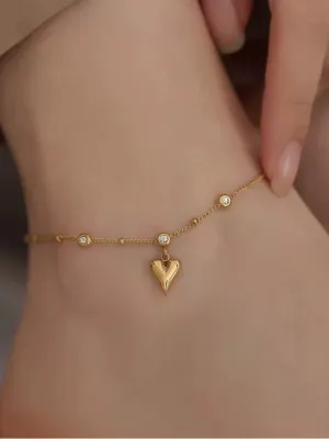 Heart Charm Diamonds Chain Anklet