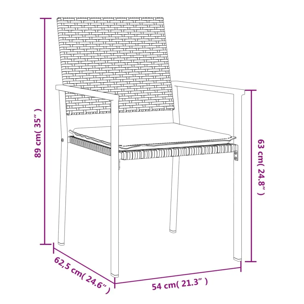 Patio Chairs with Cushions 2 pcs Black 21.3"x24.6"x35" Poly Rattan