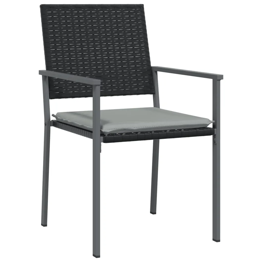 Patio Chairs with Cushions 2 pcs Black 21.3"x24.6"x35" Poly Rattan