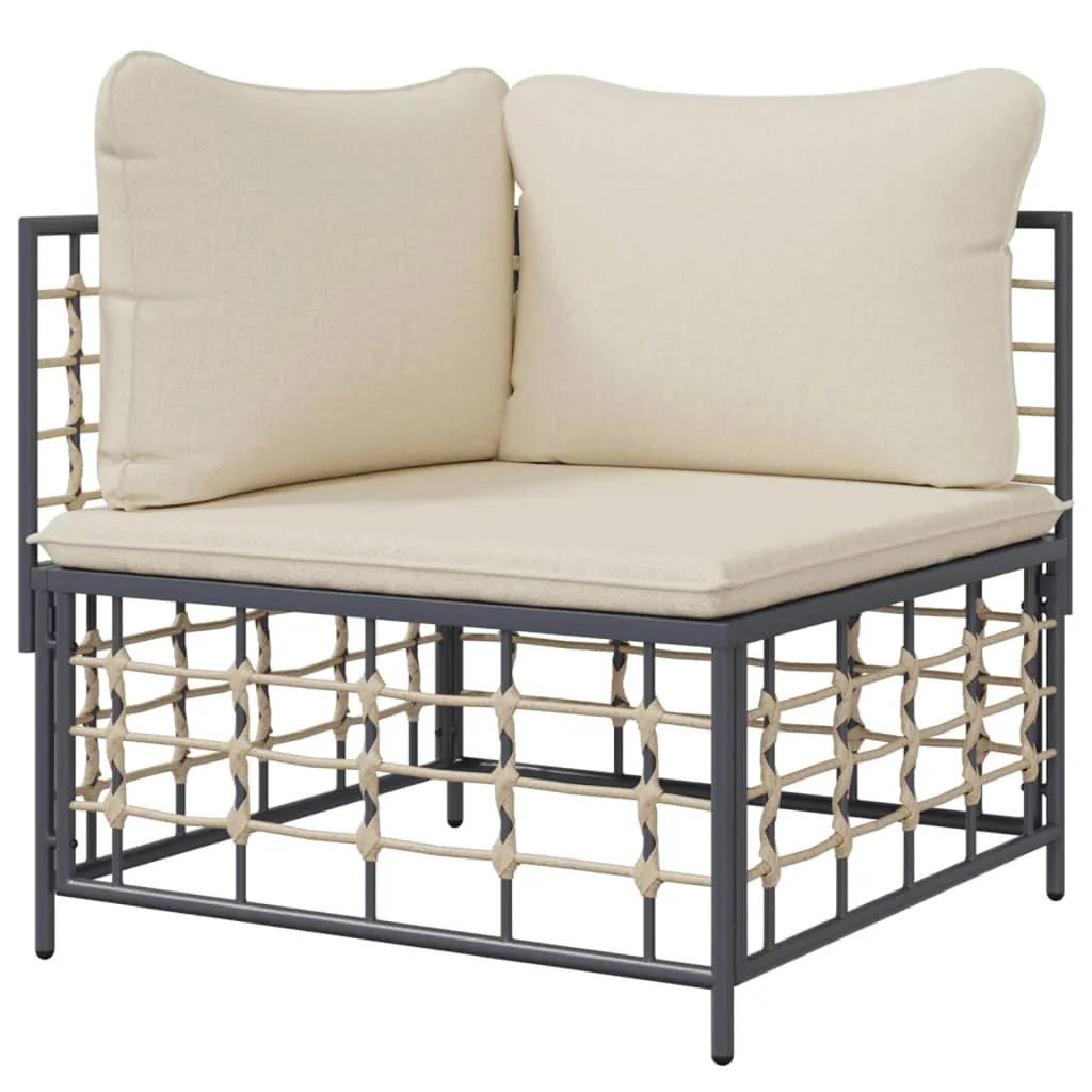 Patio Corner Sofa with Beige Cushions Poly Rattan