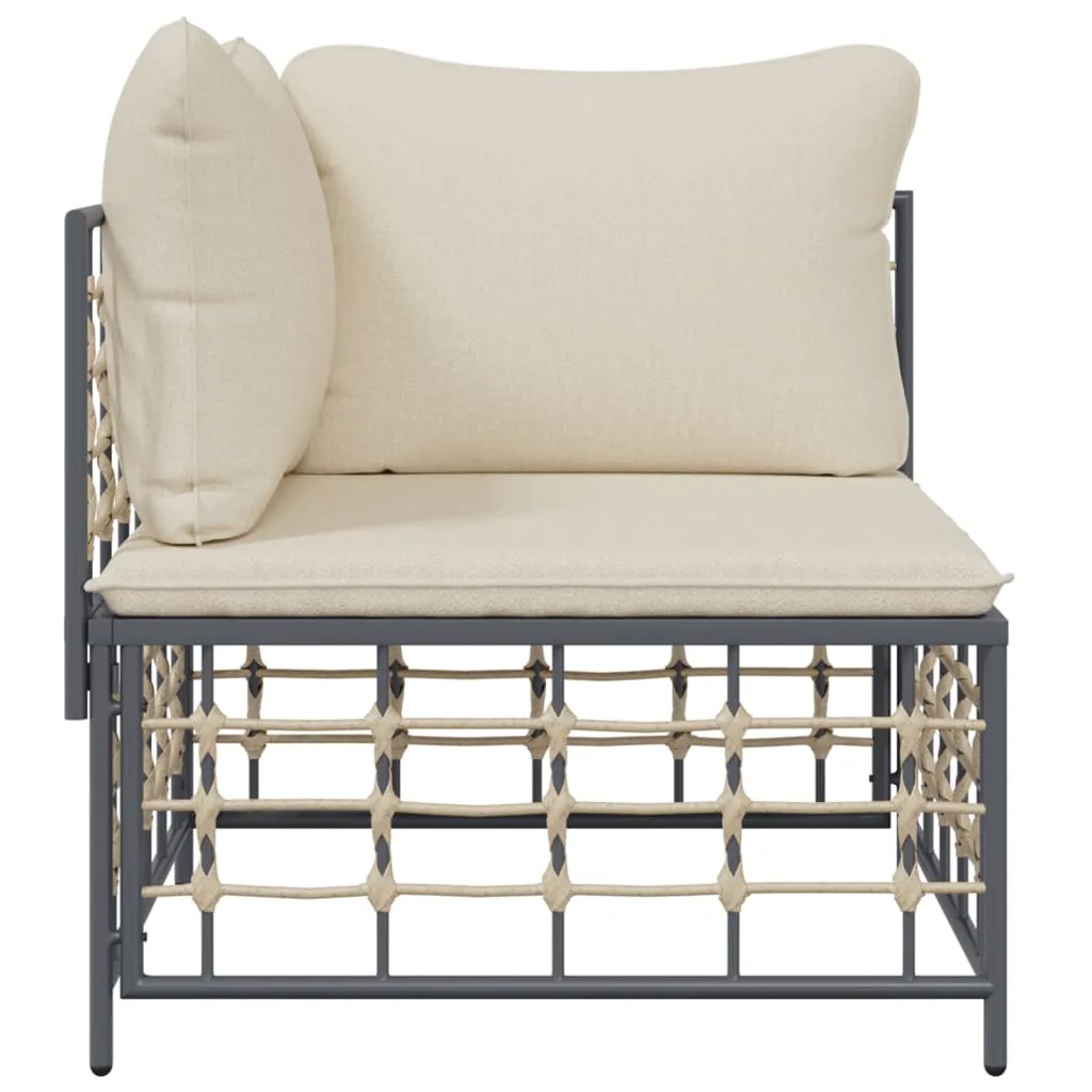 Patio Corner Sofa with Beige Cushions Poly Rattan