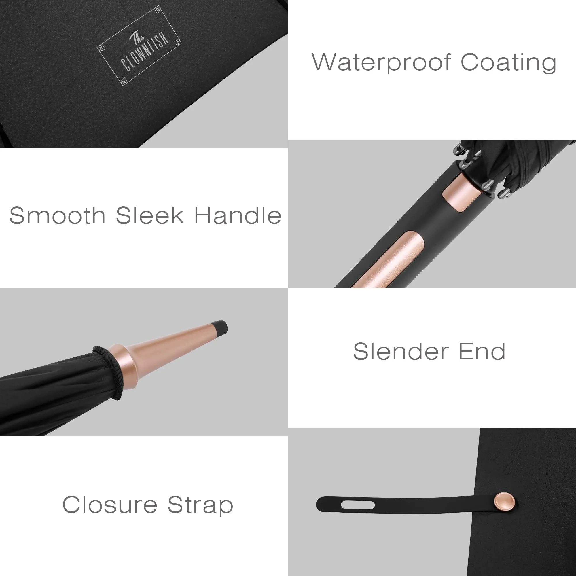 STRAUSS THE CLOWNFISH Umbrella Brianna Series Single Fold Auto Open Straight Handle Waterproof Pongee Umbrellas For Men and Women (Black)
