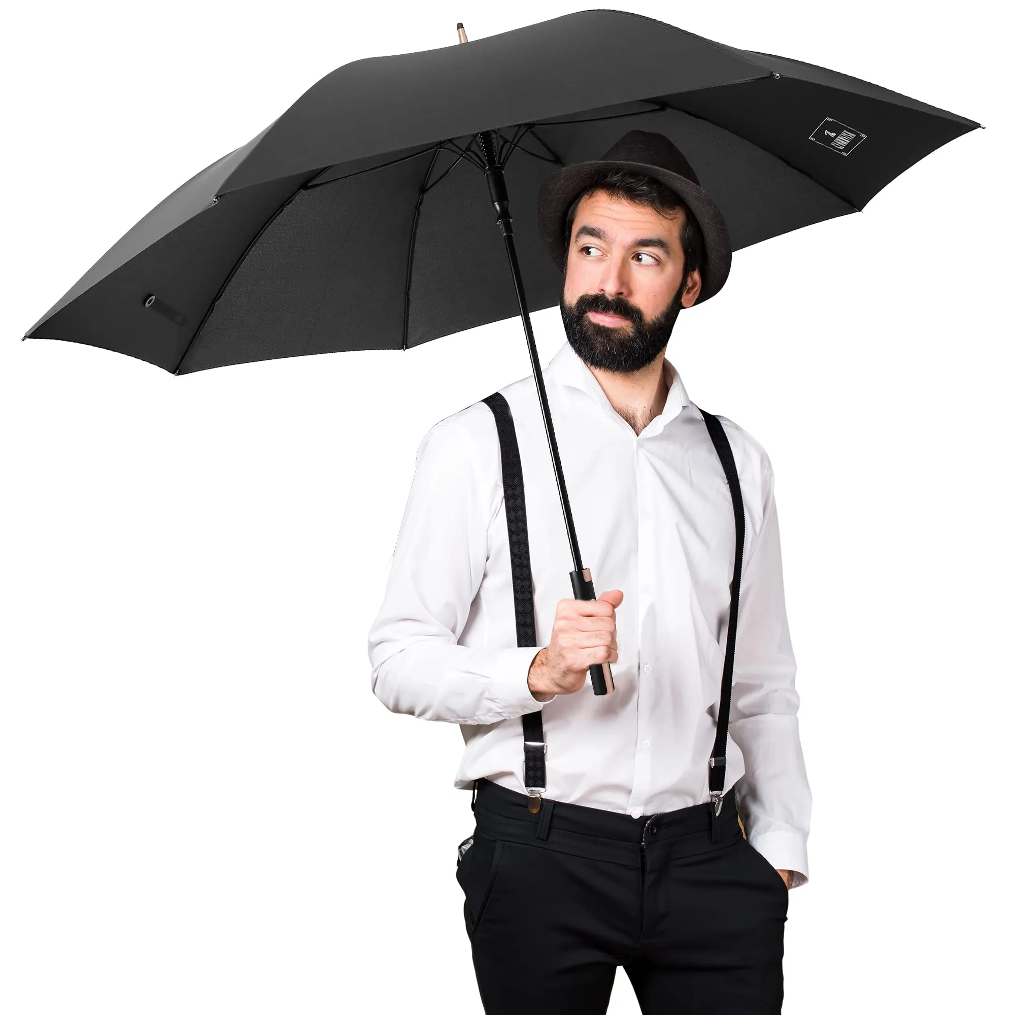 STRAUSS THE CLOWNFISH Umbrella Brianna Series Single Fold Auto Open Straight Handle Waterproof Pongee Umbrellas For Men and Women (Black)