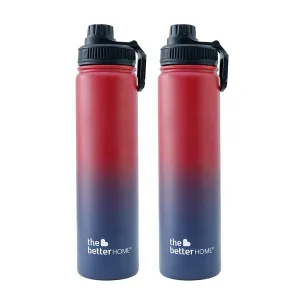 The Better Home 1000 Stainless Steel Insulated Water Bottle with Sipper (710ml) | Thermos Flask Sports Water Bottle | Hot and Cold Steel Water Bottle |Food Grade & BPA Free (Pack of 2, Maroon - Blue)