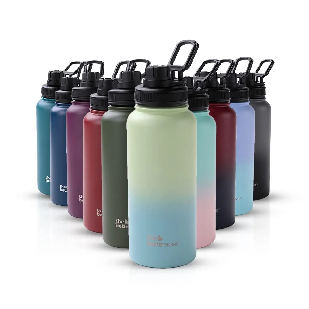 The Better Home Insulated Water Bottle 1 Litre | Double Wall Hot and Cold Water for Home, Gym, Office | Easy to Carry & Store | Insulated Stainless Steel Bottle (Pack of 1, Aquamarine - Lime)