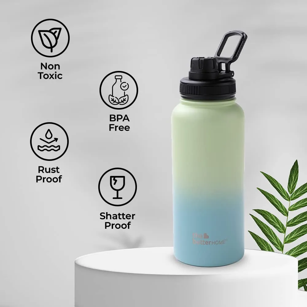 The Better Home Insulated Water Bottle 1 Litre | Double Wall Hot and Cold Water for Home, Gym, Office | Easy to Carry & Store | Insulated Stainless Steel Bottle (Pack of 1, Aquamarine - Lime)