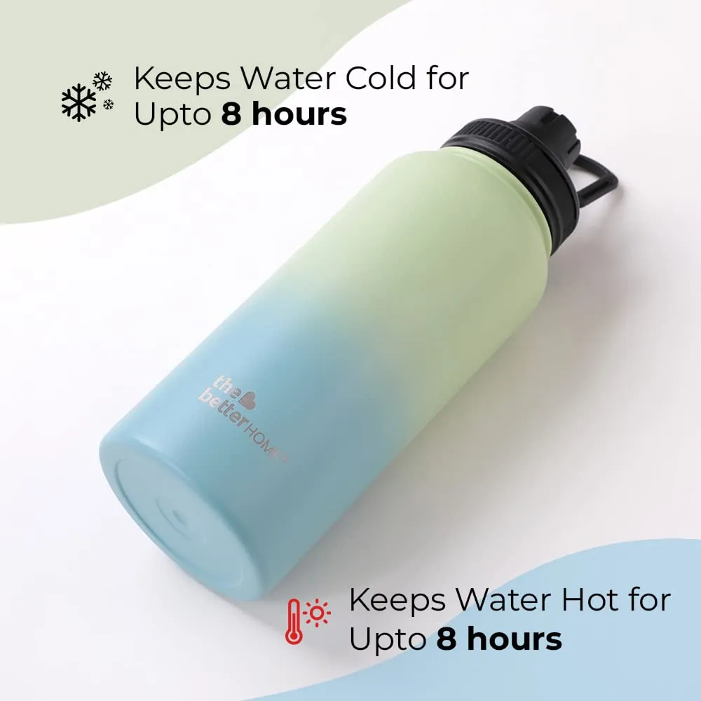 The Better Home Insulated Water Bottle 1 Litre | Double Wall Hot and Cold Water for Home, Gym, Office | Easy to Carry & Store | Insulated Stainless Steel Bottle (Pack of 1, Aquamarine - Lime)
