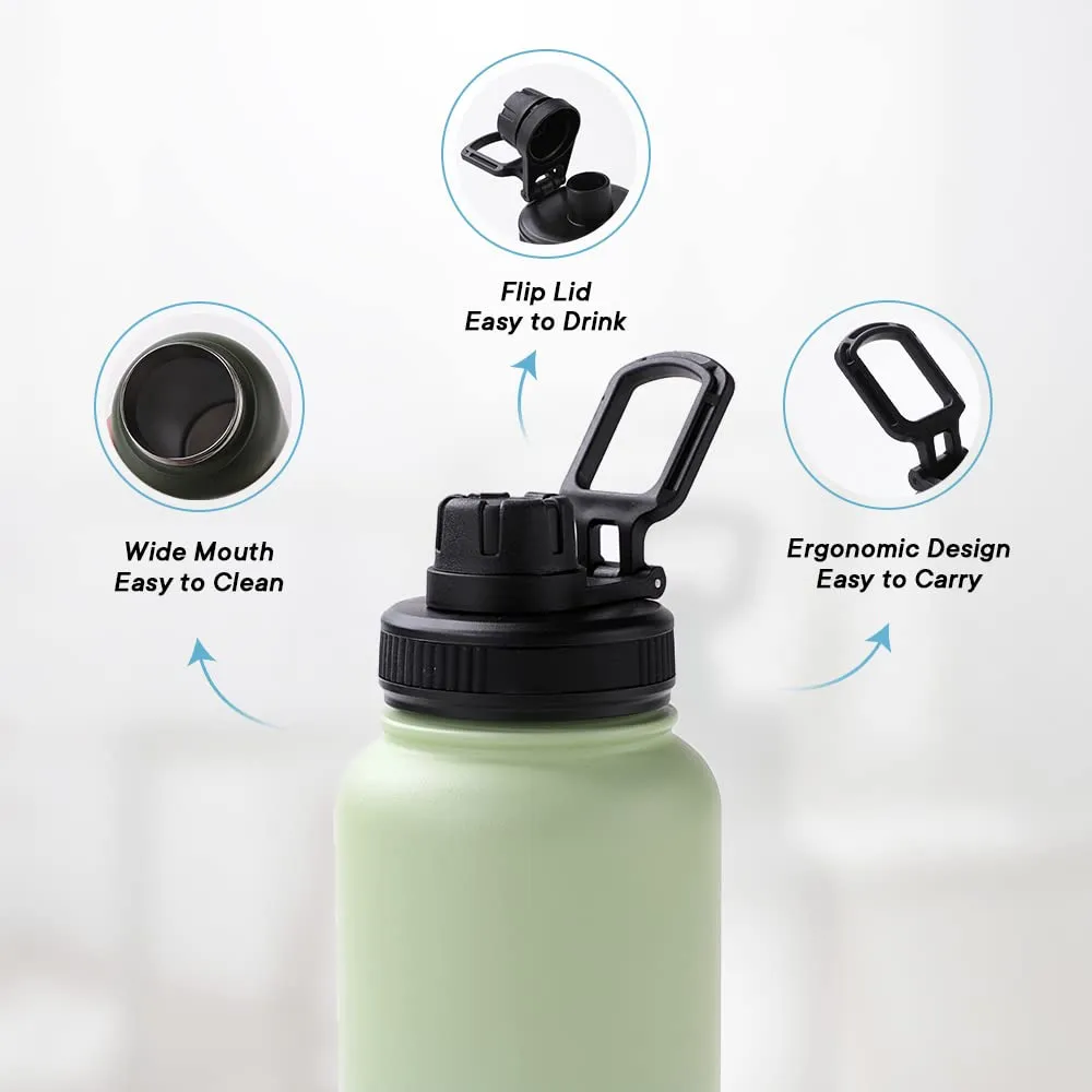 The Better Home Insulated Water Bottle 1 Litre | Double Wall Hot and Cold Water for Home, Gym, Office | Easy to Carry & Store | Insulated Stainless Steel Bottle (Pack of 1, Aquamarine - Lime)